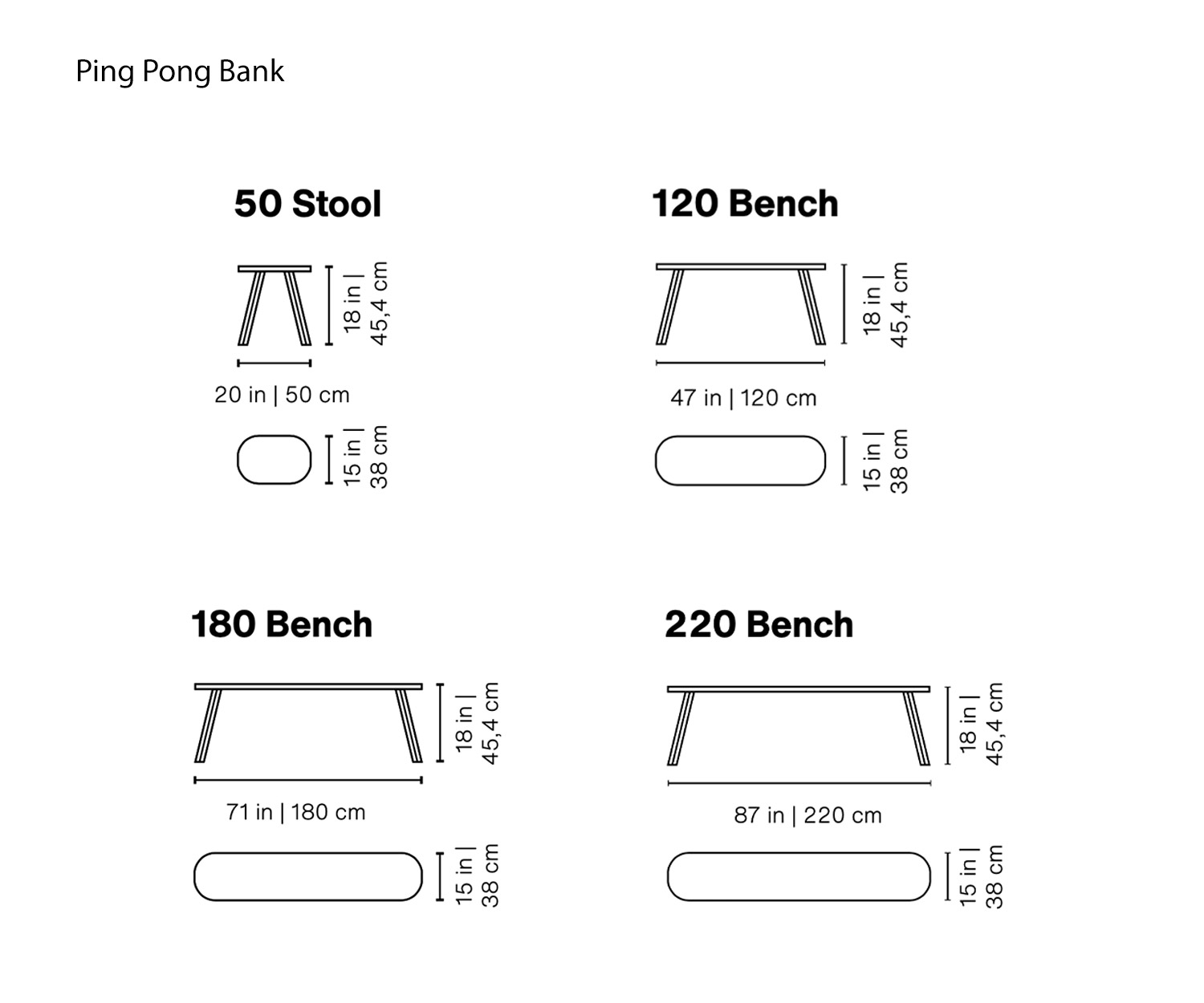 RS Barcelona Sketch of Ping Pong bench Sizes Dimensions Dimensions