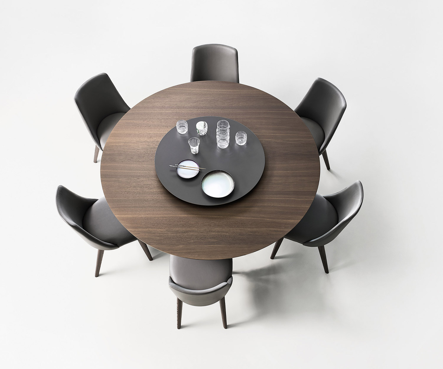 Runder Livitalia Design Esstisch Iron mit optionaler Drehplatte und mit Eiche Braun veredelt