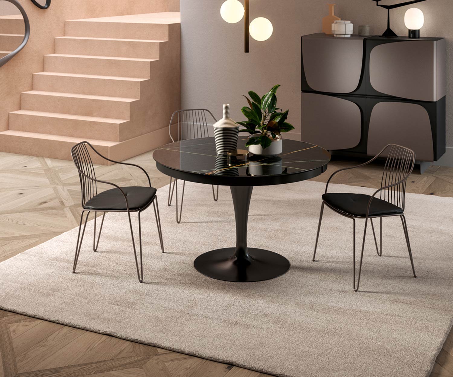 Ozzio Eclipse Tisch mit massivem Metallgestell in Schwarz beschichtet Black Pearl