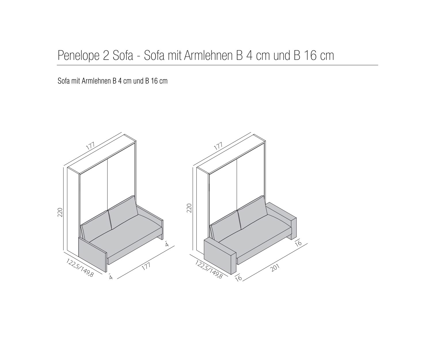 Clei Penelope 2 Schrankbett mit Sofa Armlehnenbreite Clei Penelope 2 Schrankbett mit Sofa Armlehnenbreite