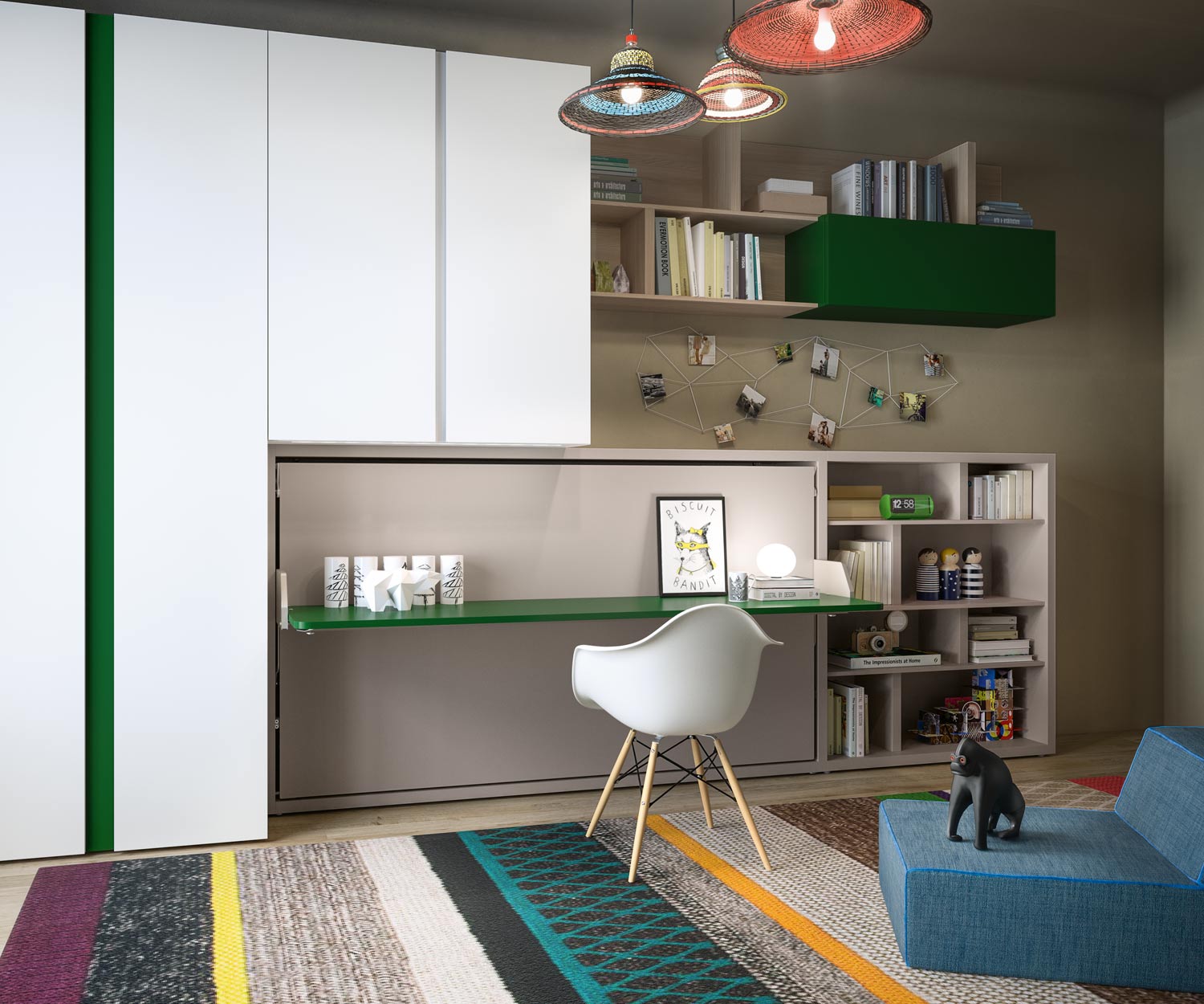 Kinderzimmer mit Schreibtisch und Kali Design Wandbett