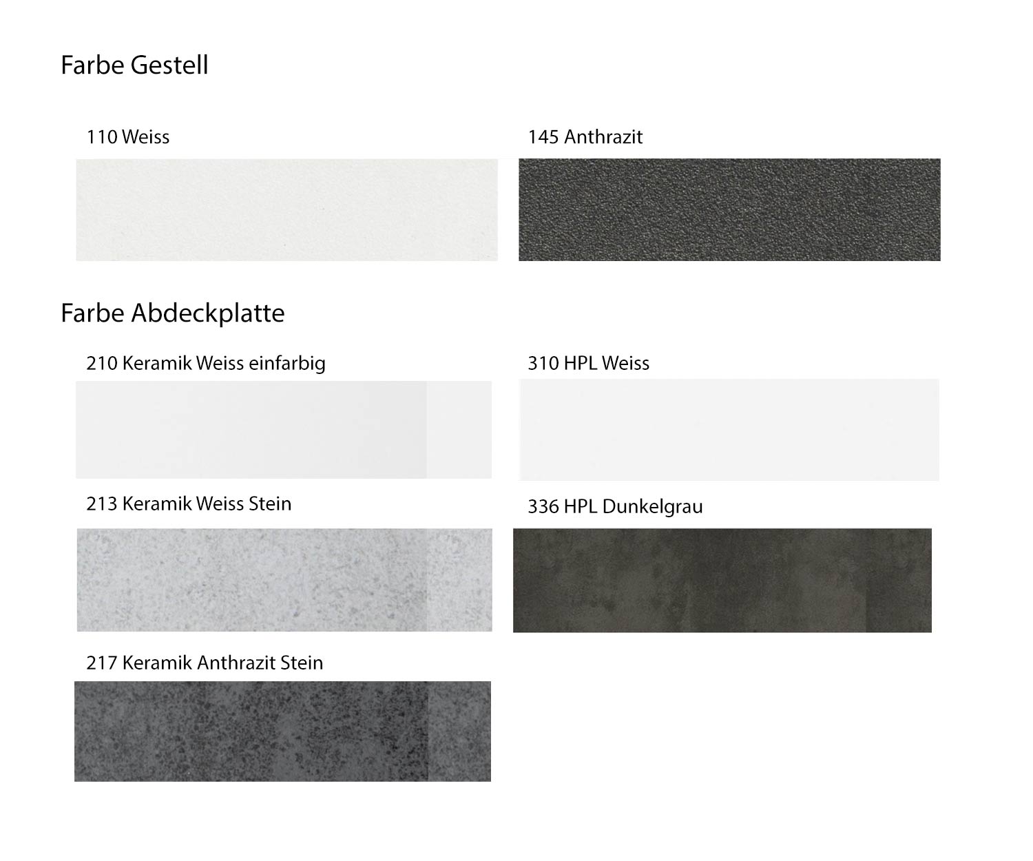 Design Gartentisch Farbmuster Farben Gestell Tischplatte Anthrazit Weiß Dunkelgrau