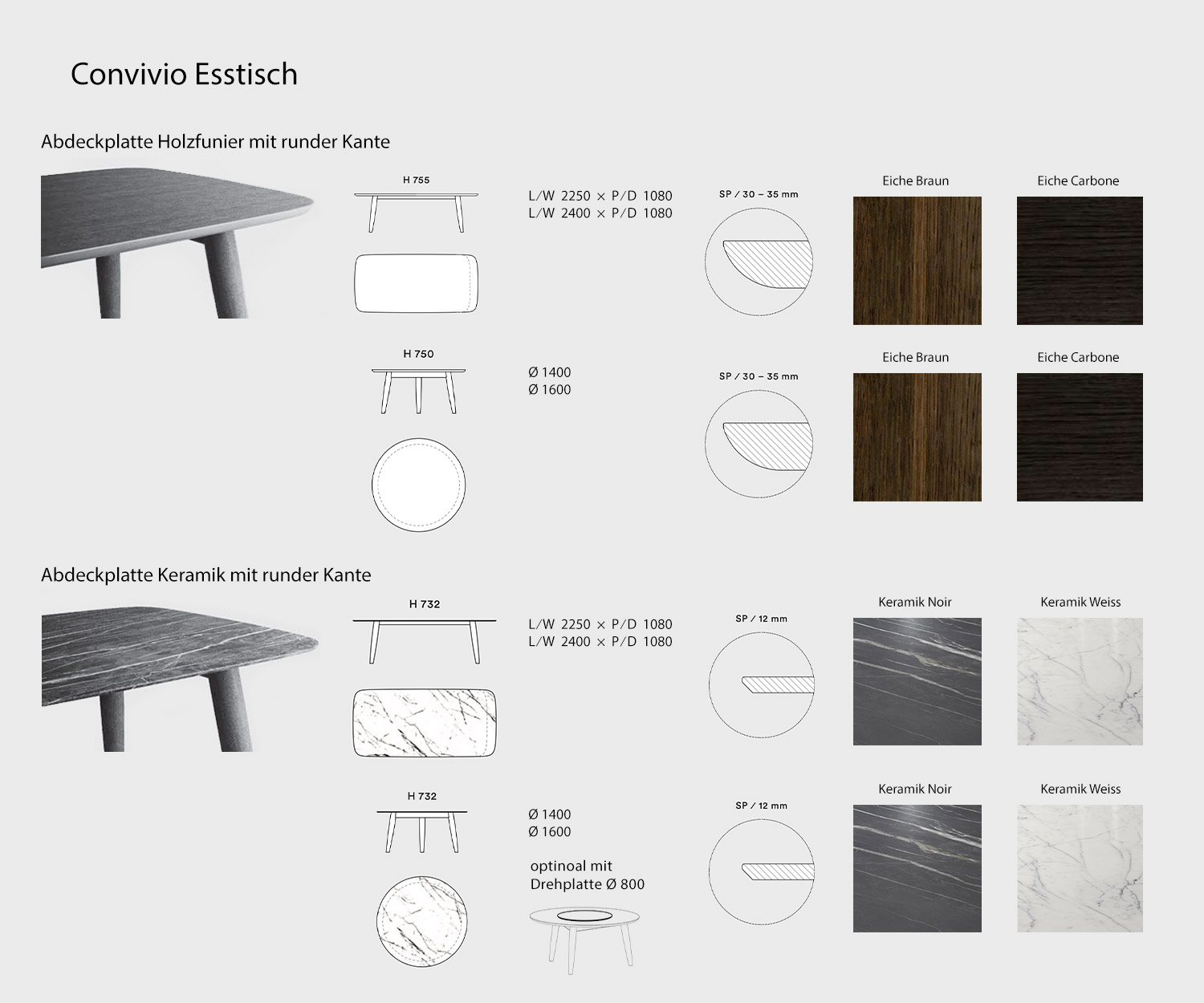 Livitalia Convivio dining table Sketch of the variants Dimensions Size Sizes