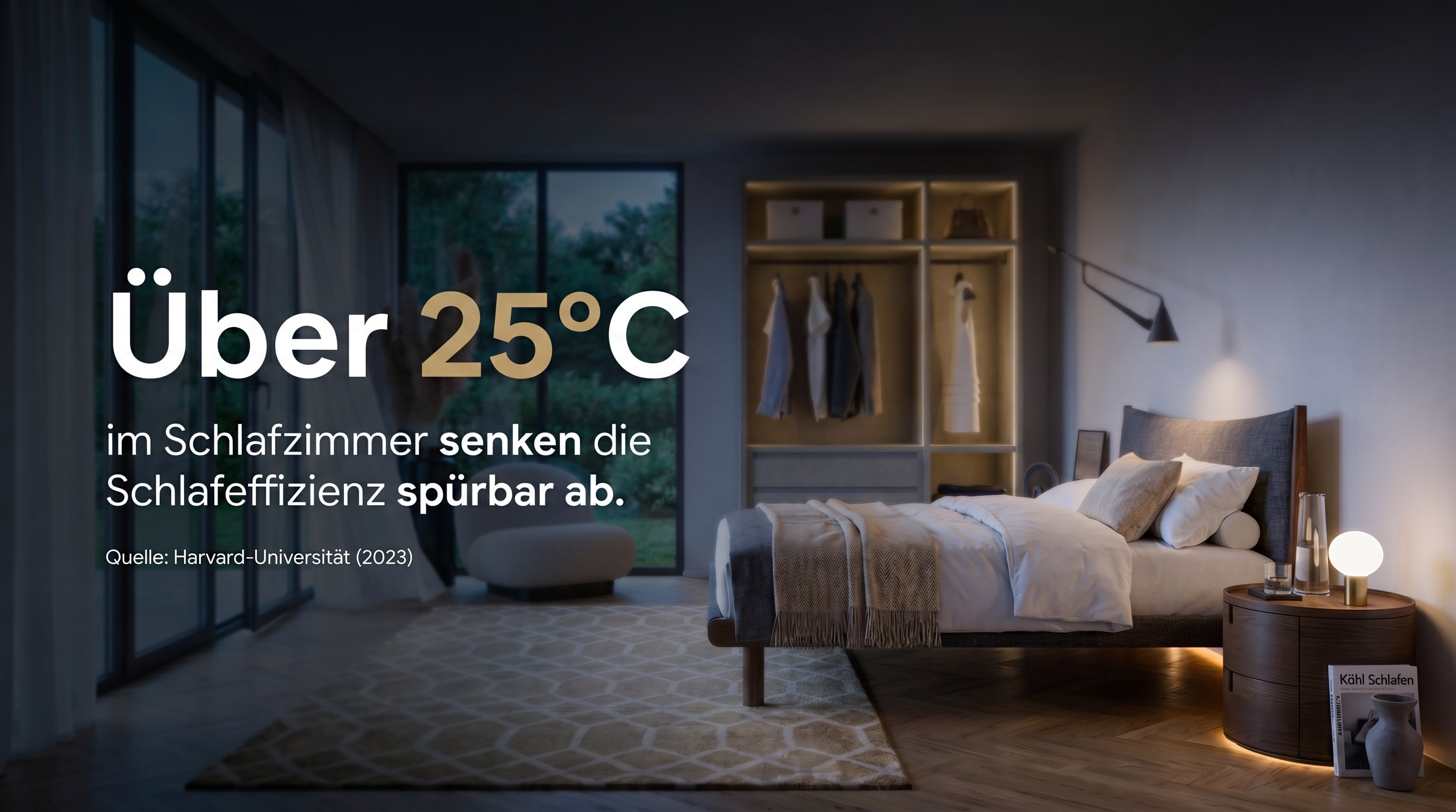 5 bis 10 % – Über 25 Grad im Schlafzimmer senken die Schlafeffizienz spürbar ab.