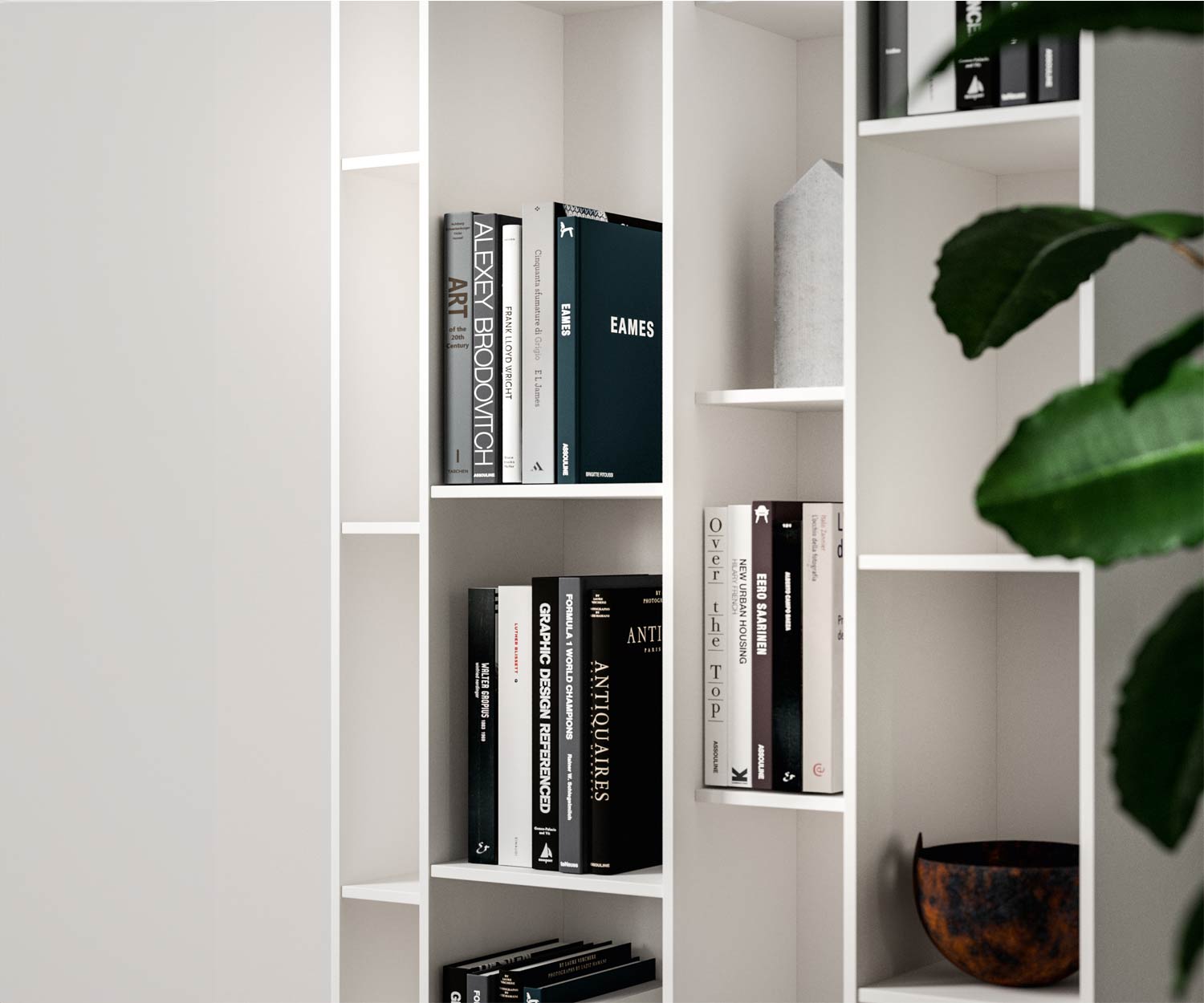 Ozzio Byblos X026 schmales Design Wand regal mit vielen kleinen einlegeboeden verschachtelt