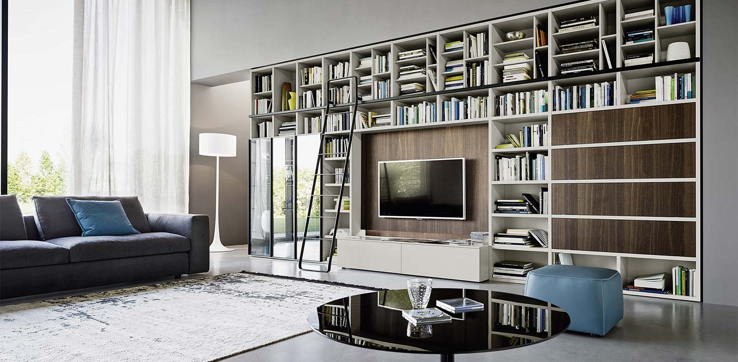 Bookshelf with glass display cabinet