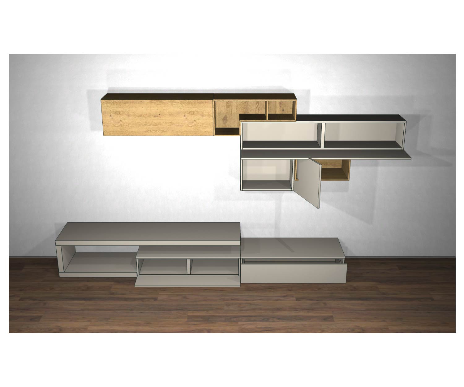 Livitalia Design wall unit C22 sketch with open doors and elements