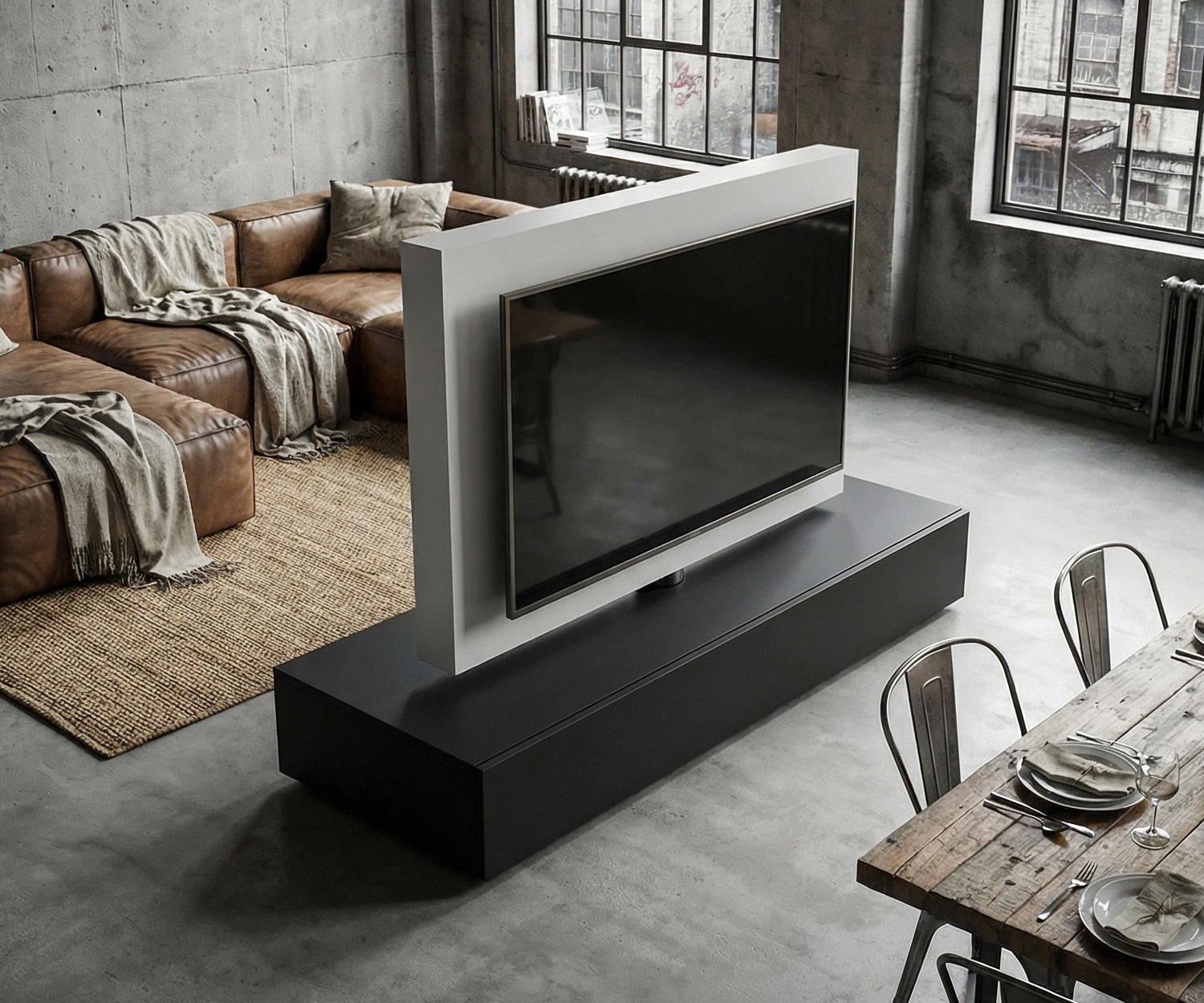 Livitalia Roto Lowboard & TV Raumteiler mit drehbarem Paneel