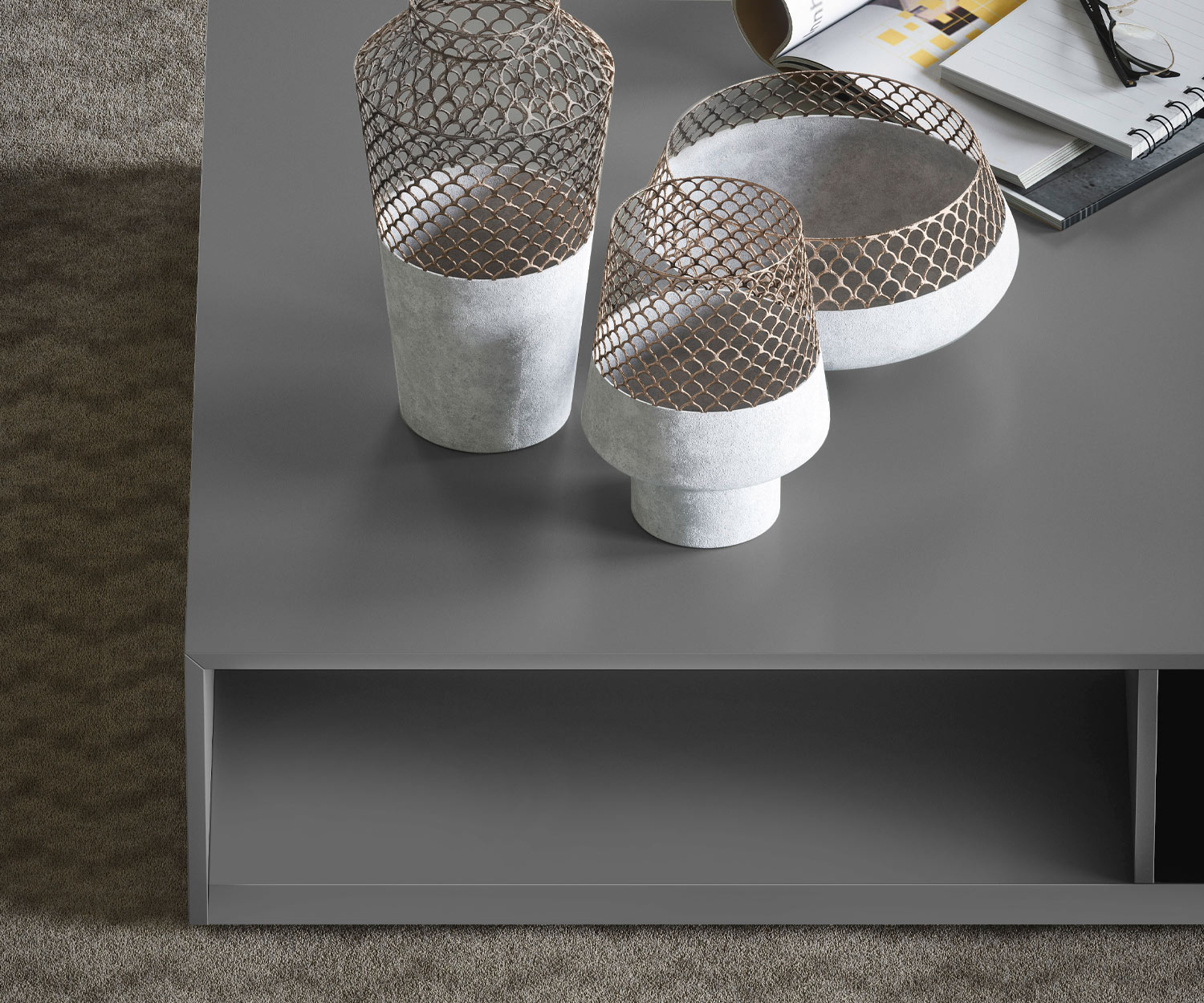 Detail Tischplatte offenes Fach Wohnzimmer Design Couchtisch Schatten