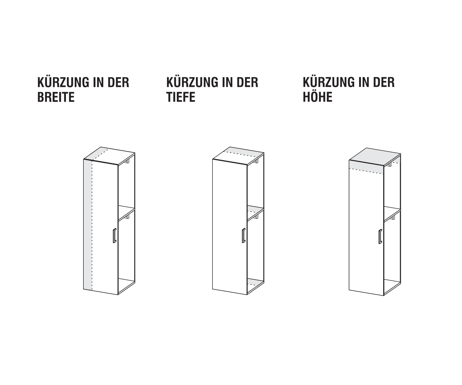 Kleiderschrank nach Maß Kürzung in der Tiefe Breite und Höhe