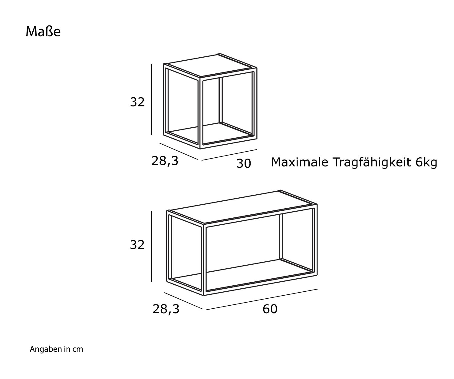 Novamobili Wandregal Outline Skizze Maße 30 und 60 cm breit