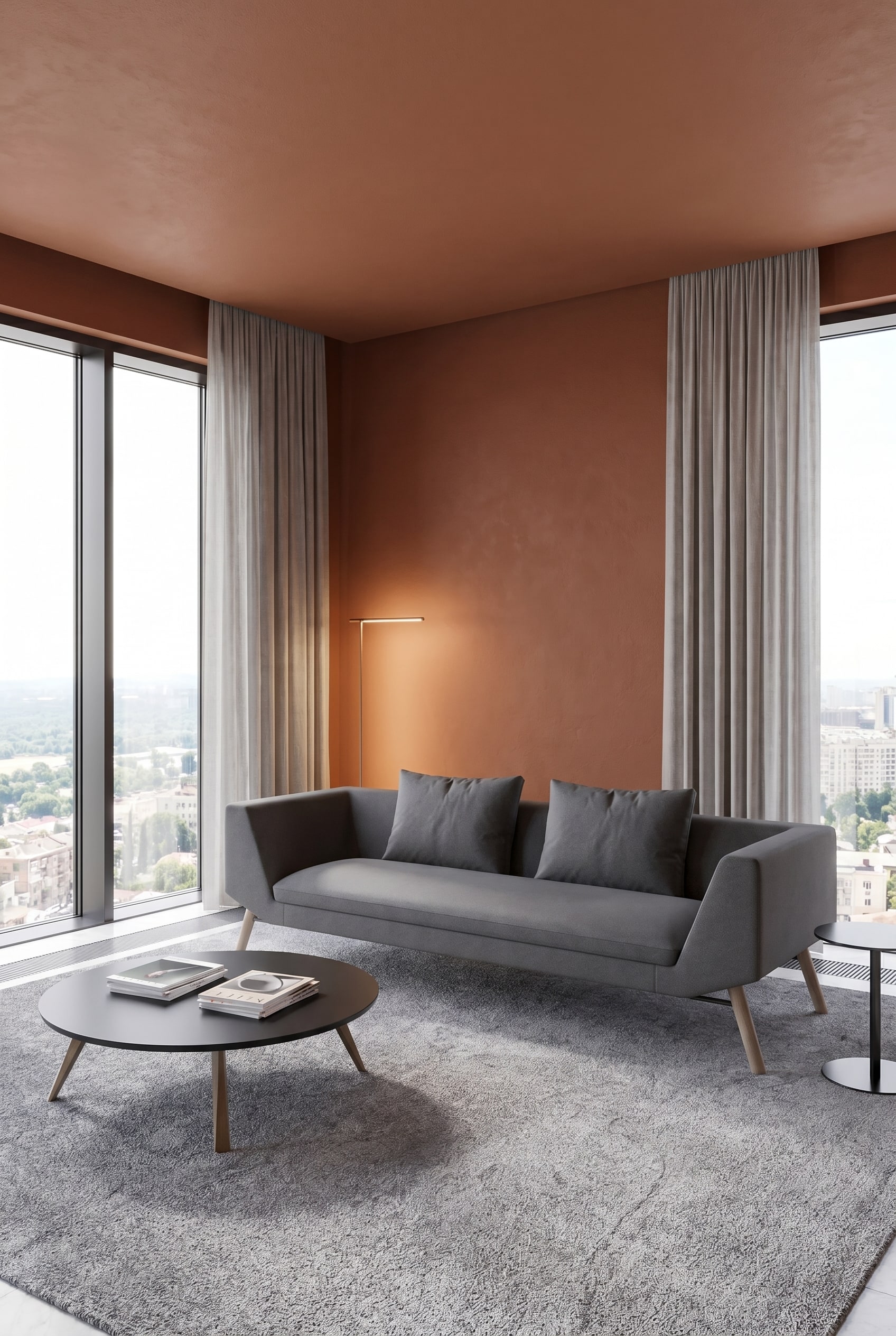 Gro&szlig;z&uuml;giges helles Prostoria Sofa Combine in einem offenen Wohnzimmer mit warmen erdfarbenen W&auml;nden