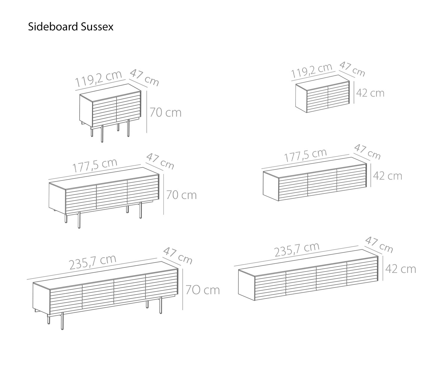 Designer Sideboard Sussex von Punt Breite 119 cm 177 cm 235 cm Skizze Maße Größen Designer Sideboard Sussex von Punt Breite 119 cm 177 cm 235 cm Skizze Maße Größen
