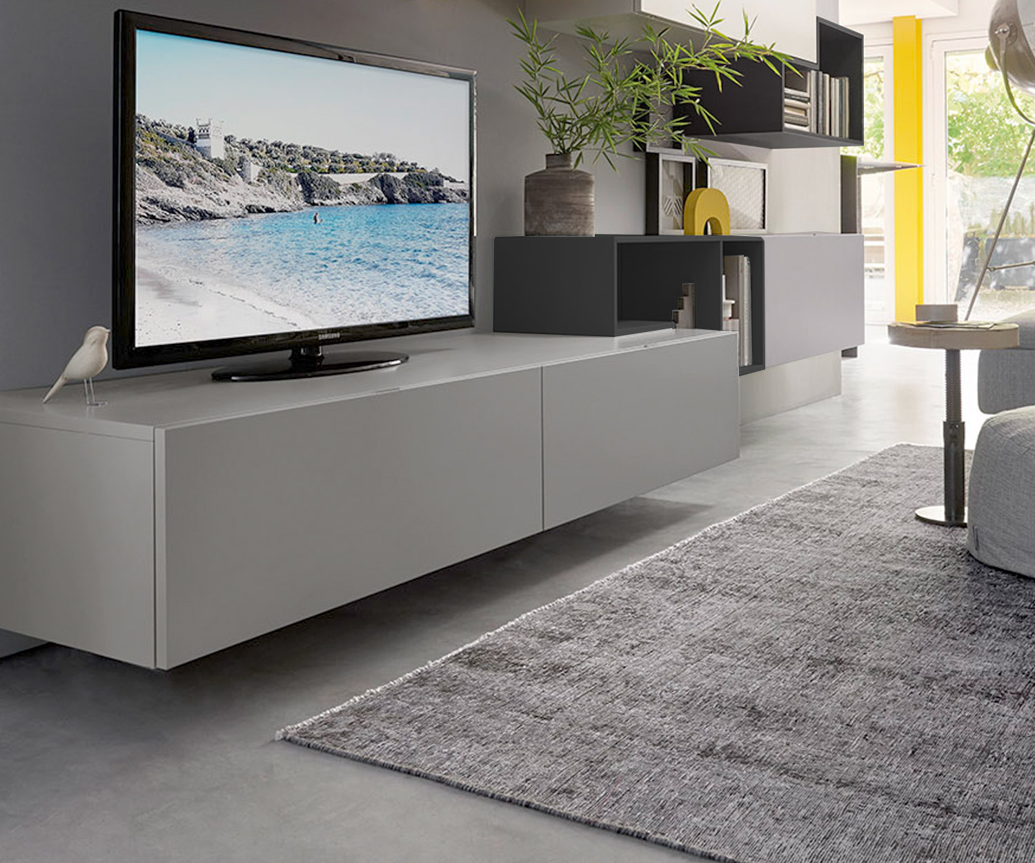 Tetris design wall unit C19 with TV design lowboard in grey matt lacquer