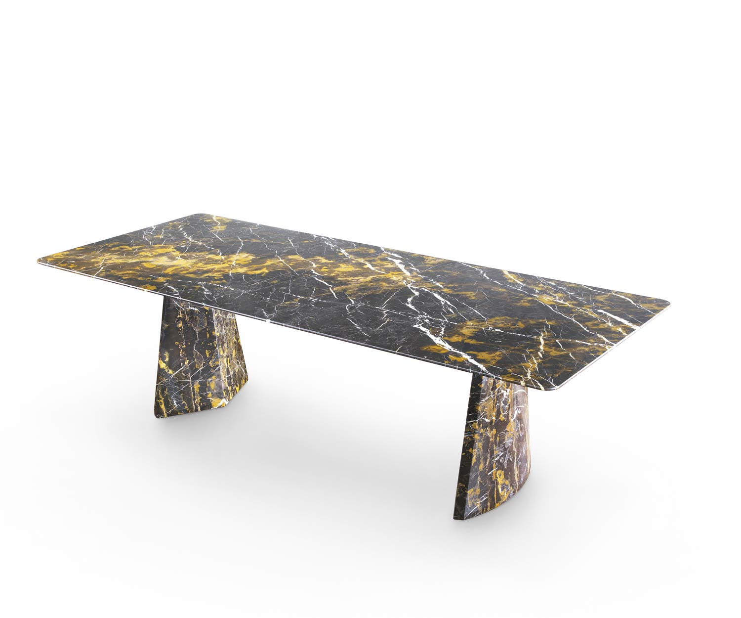 Luxuriöser Marelli Hebo Marmor Esstisch Gold und Black mit zwei Standfüßen