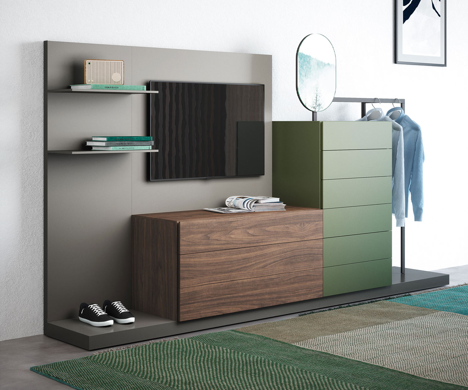 Exklusive Design Kommode Easy 9 mit Garderobe und TV Paneel von Novamobili Novamobili Kommode Easy 9 mit Garderobe und TV Paneel
