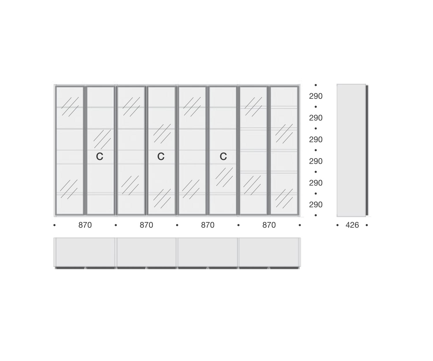 Modernes Livitalia Bücherregal mit Glasvitrine C63