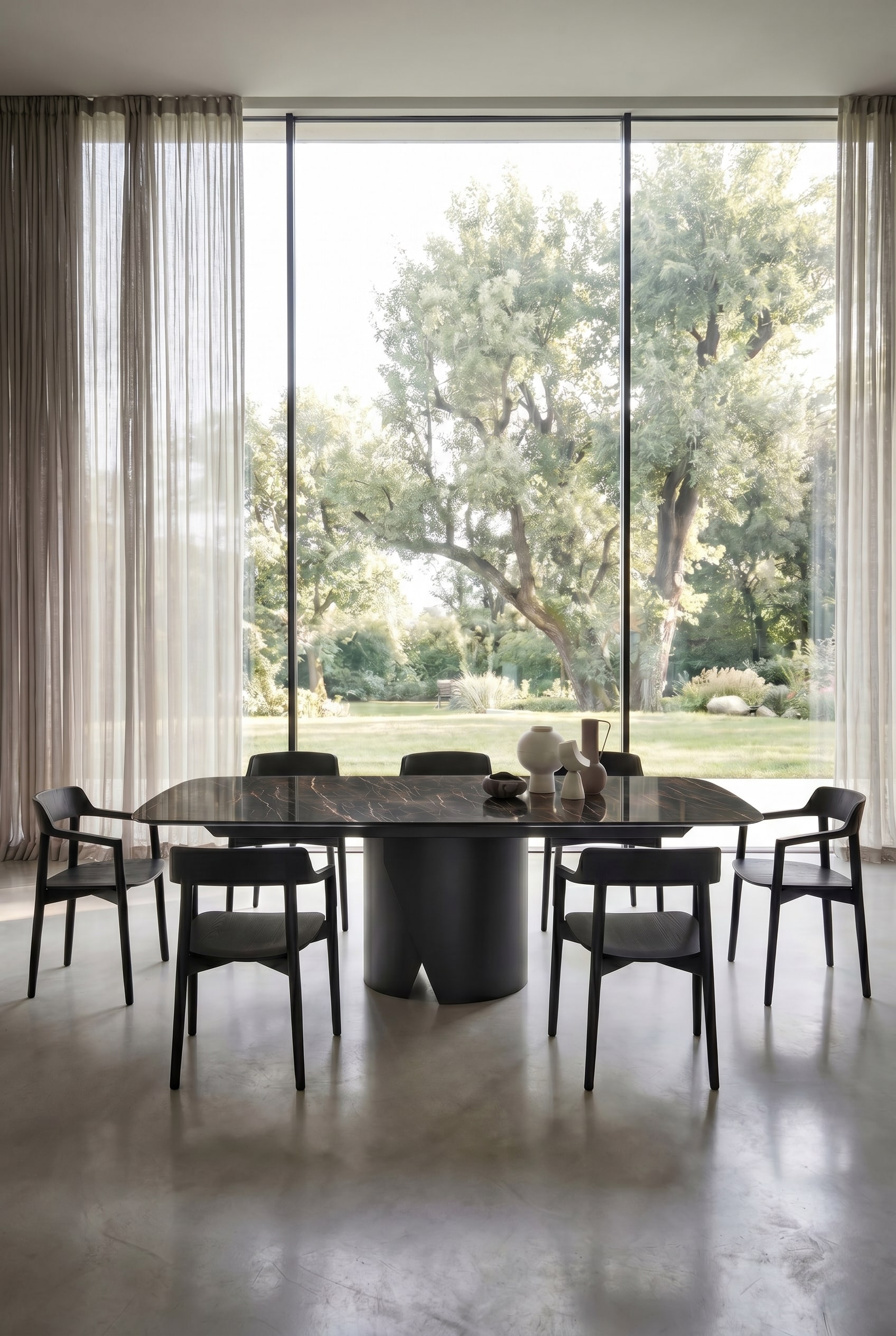 Livitalia Ceramic Dining Table Plug in a modern dining room with a high-gloss tabletop