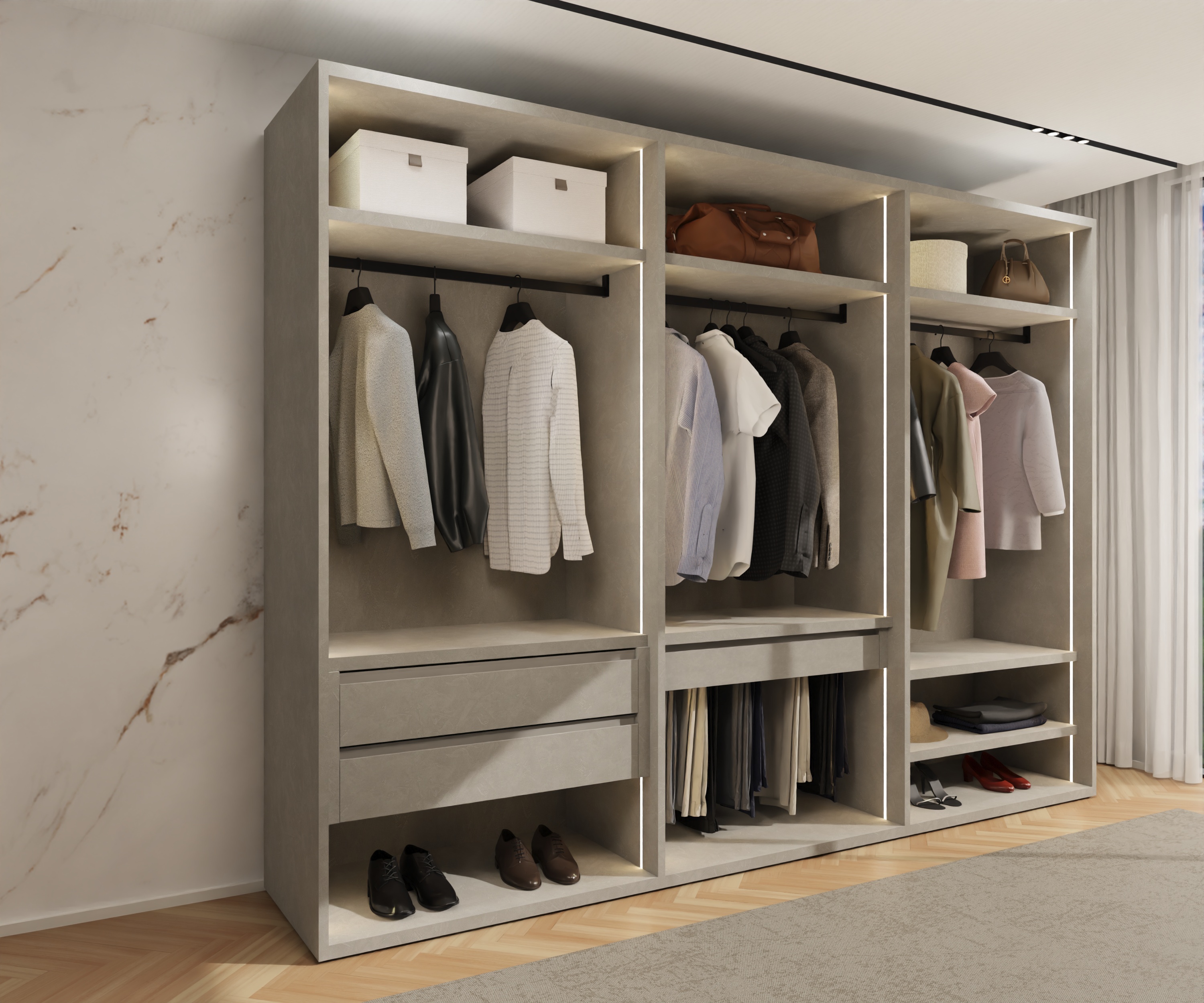 Kleiderschrank offen ohne Türen