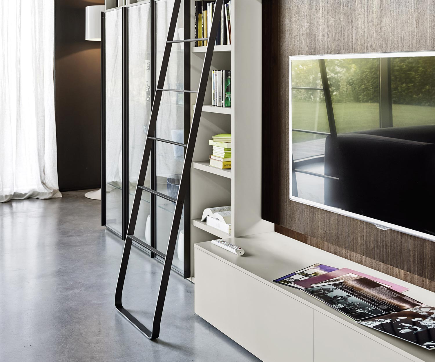 Design Bücherregal mit Leiter C60
