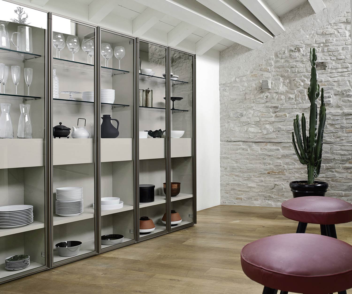 Modernes Livitalia Bücherregal mit Glasvitrine C63 Modernes Livitalia Bücherregal mit Glasvitrine C63