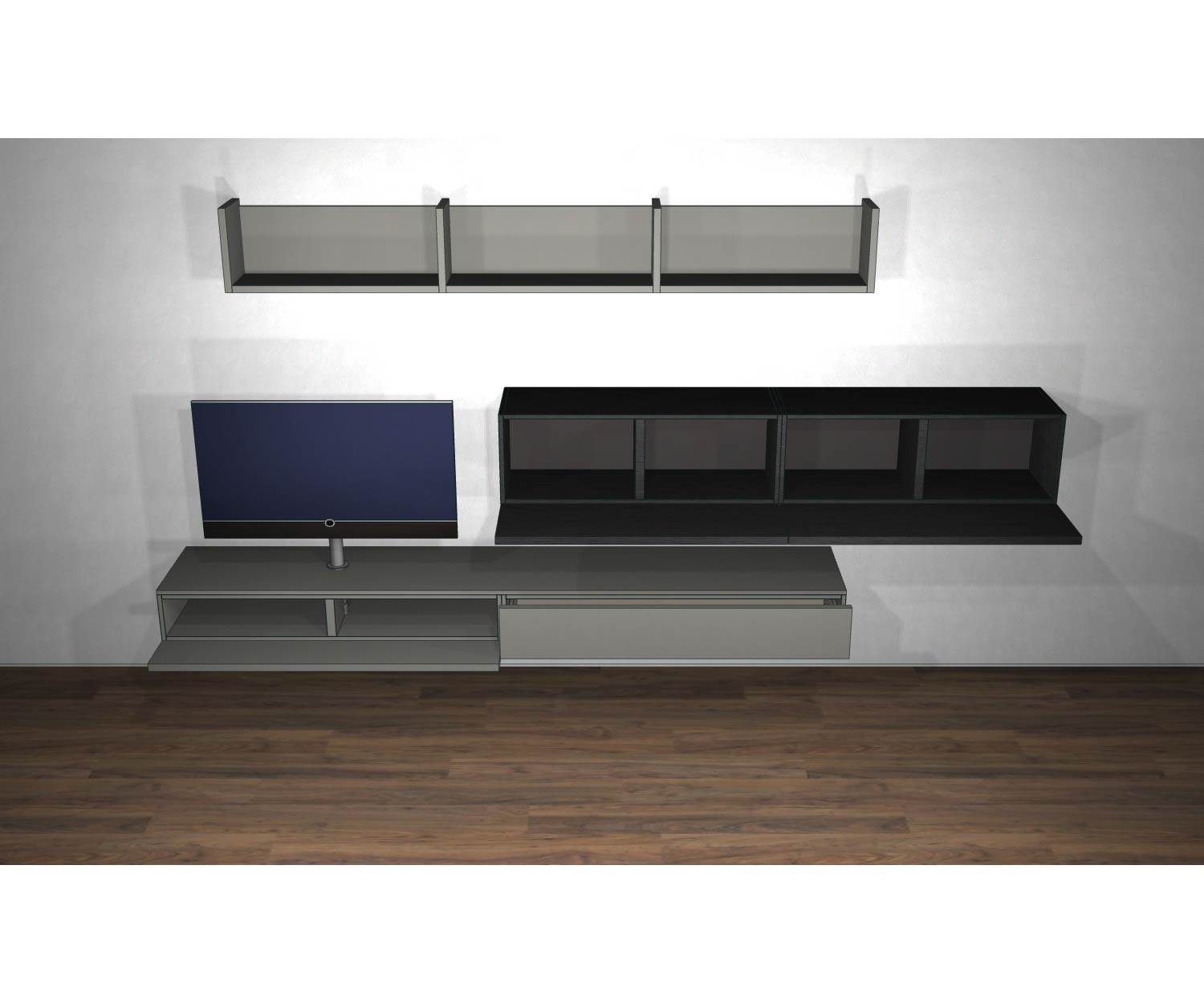 Livitalia Design wall unit C60 sketch with open doors and other elements