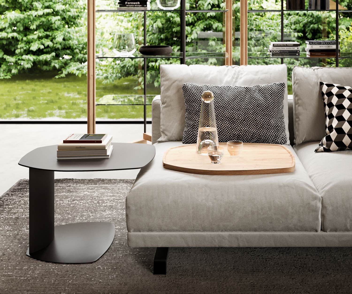 OzzioZoom T058 side table with removable wooden tray, height adjustable