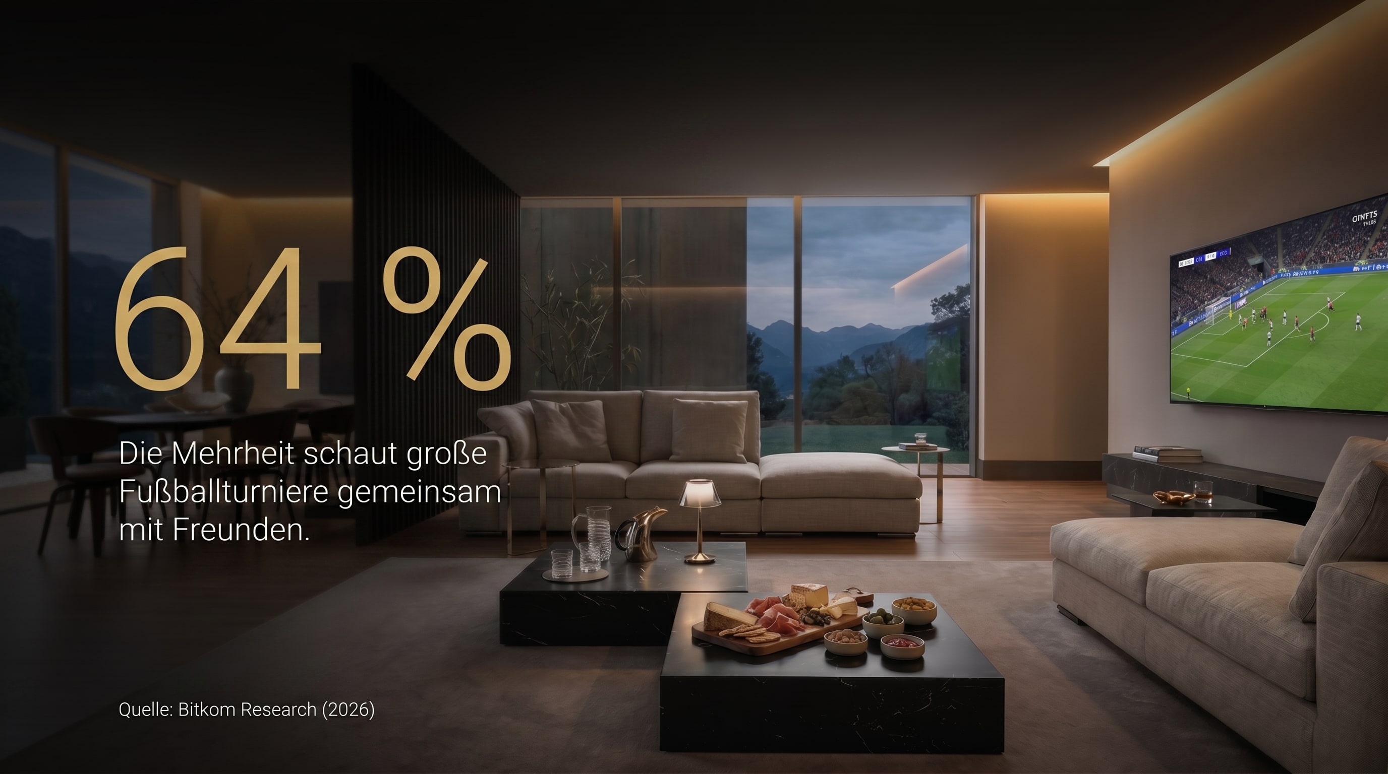 64 % &ndash; Die Mehrheit schaut gro&szlig;e Fu&szlig;ballturniere gemeinsam mit Freunden.