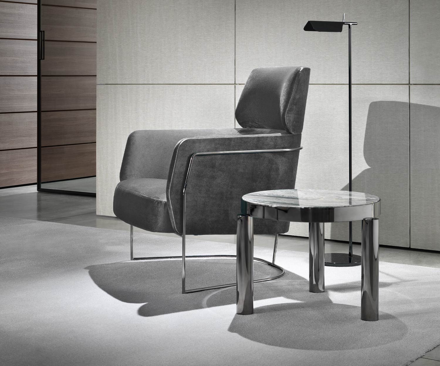 Exklusiver Marelli Nest Design Sessel Metallgestell Chrom Schwarz