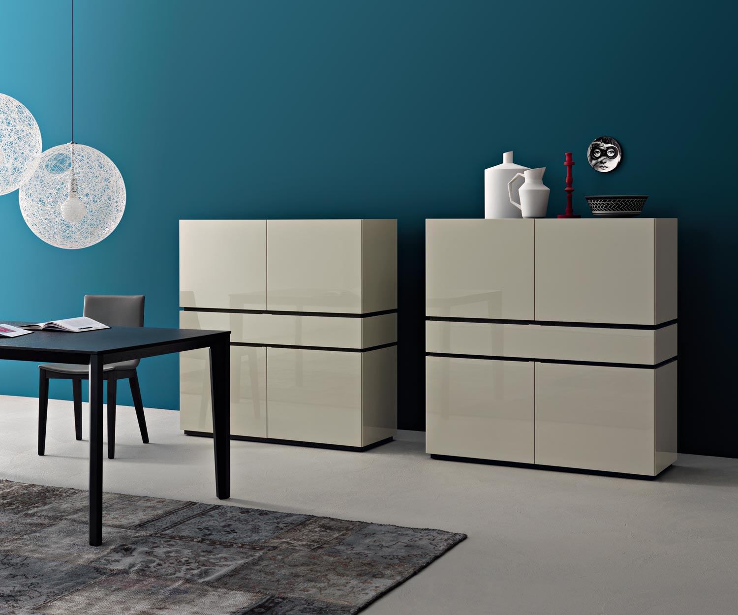 Exklusives Livitalia Design Highboard Cubi in Weiß Hochglanz lackiert