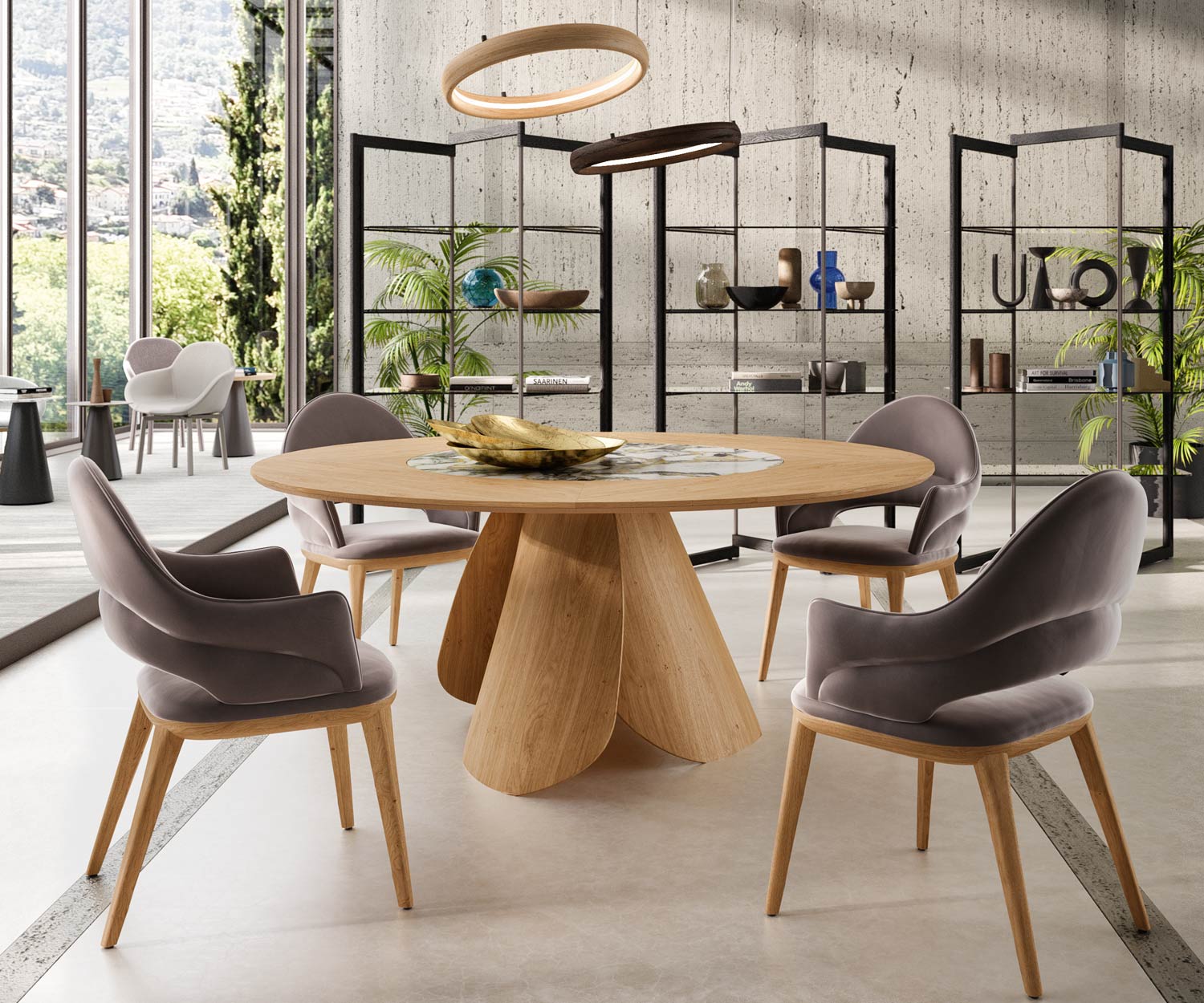 Ozzio Veliero T314 Design Runder Esstisch Eiche Carbone Emperador