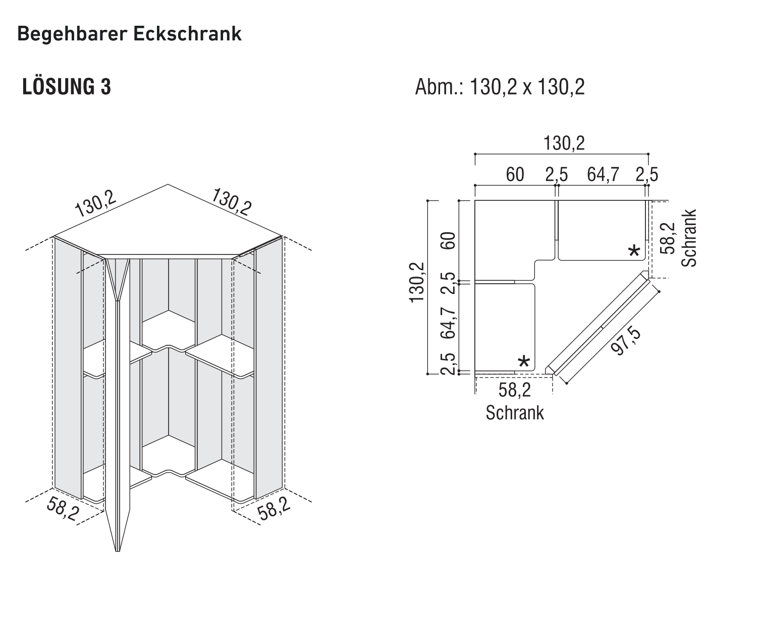 Begehbarer Design Eckschrank 130x130 cm Alfa YNCA Begehbarer Design Eckschrank 130x130 cm Alfa YNCA
