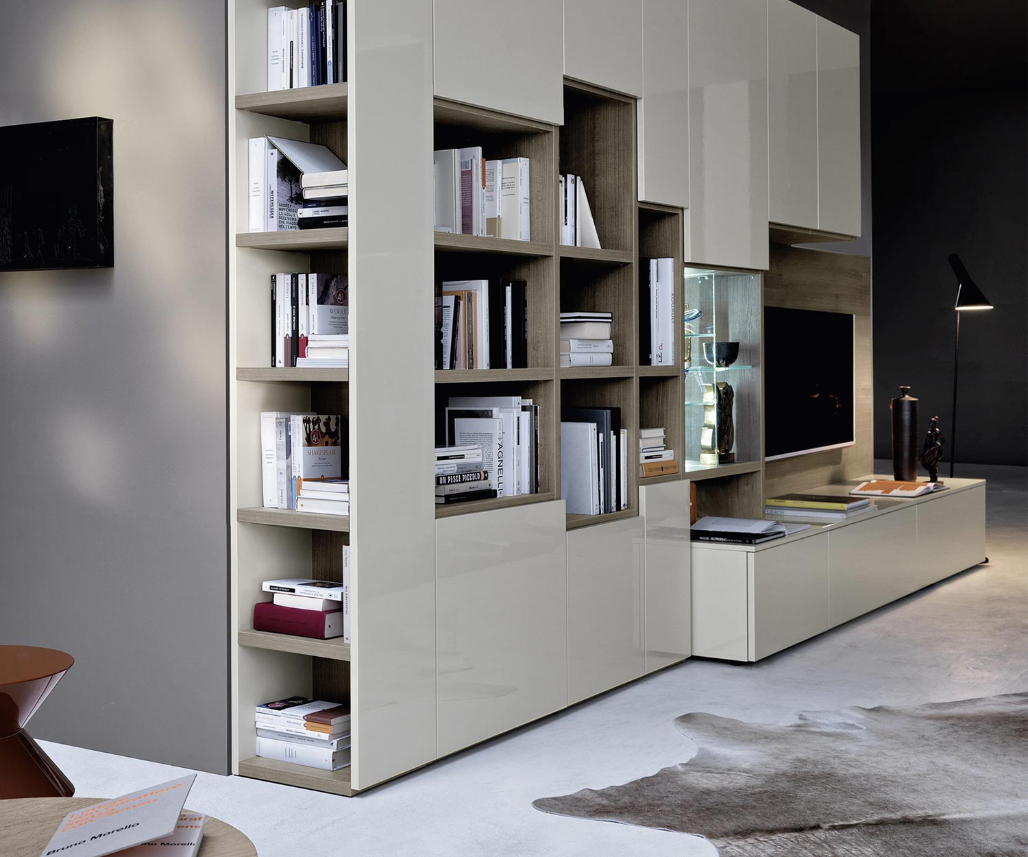 Exklusive Livitalia Design Wohnwand mit Bücherregal C64