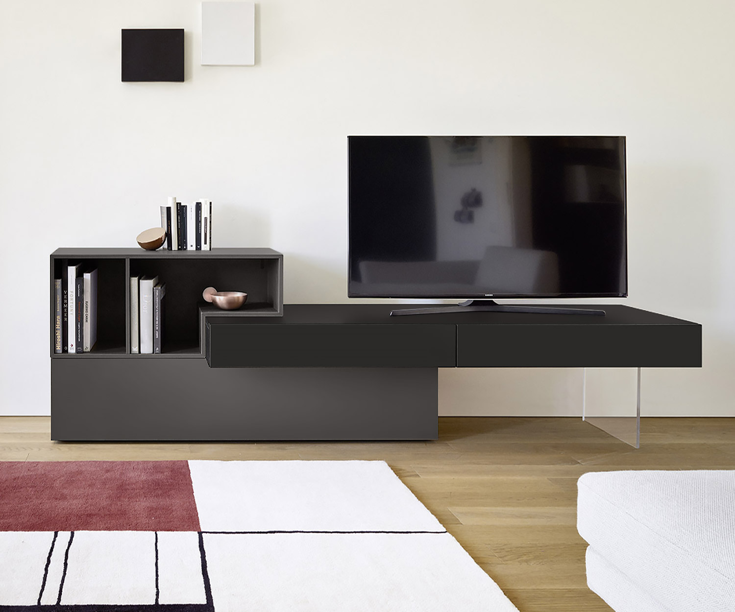 Exklusive Design TV Wohnwand von Livitalia schwebender Effekt durch Acrylstandfuß Eiche Dunkel Exklusive Design TV Wohnwand von Livitalia schwebender Effekt durch Acrylstandfuß Eiche Dunkel