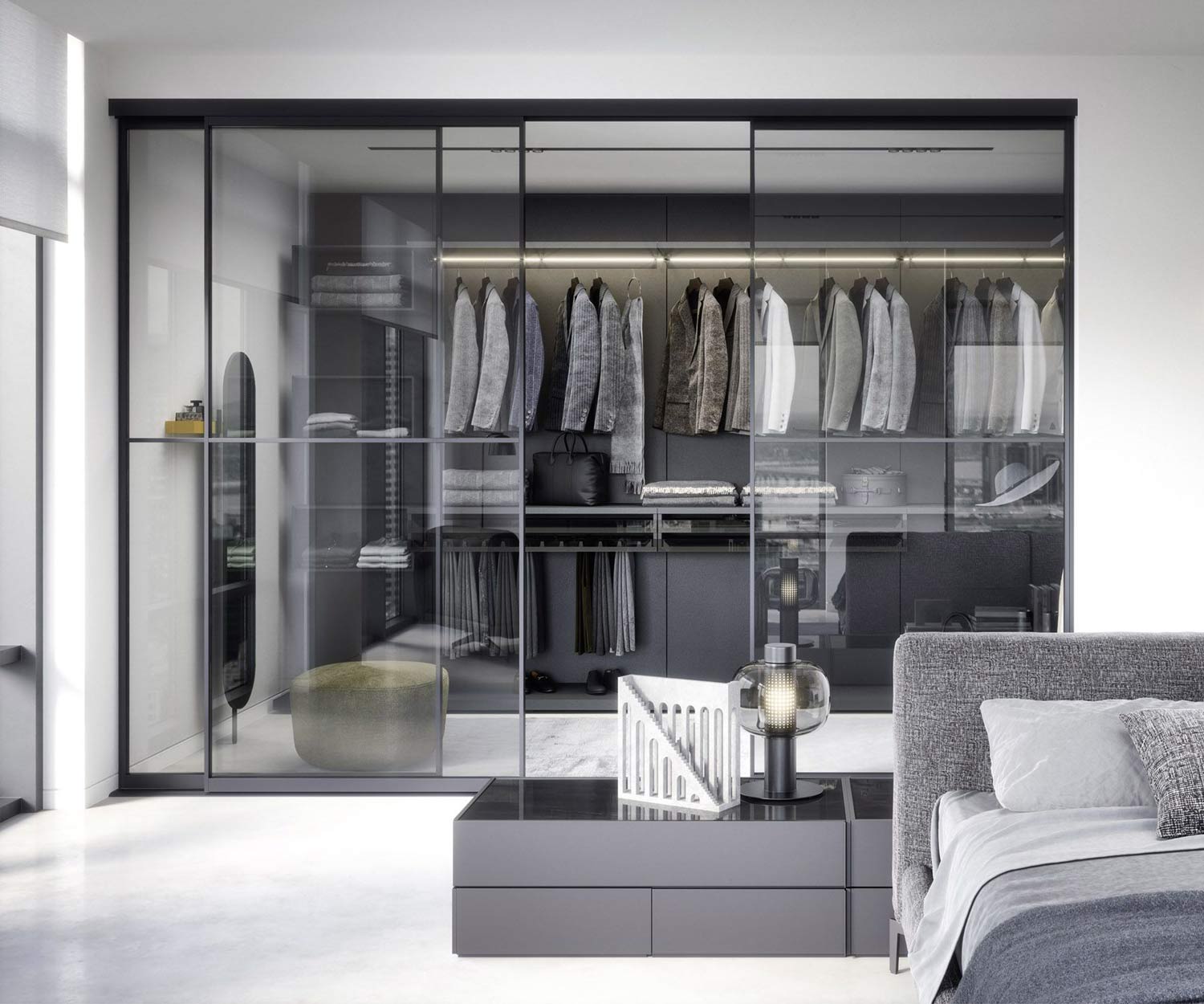 Luxus Ankleide begehbarer Kleiderschrank Schlafzimmer Dunkel Matt LED Luxus Ankleide begehbarer Kleiderschrank Schlafzimmer Dunkel Matt LED