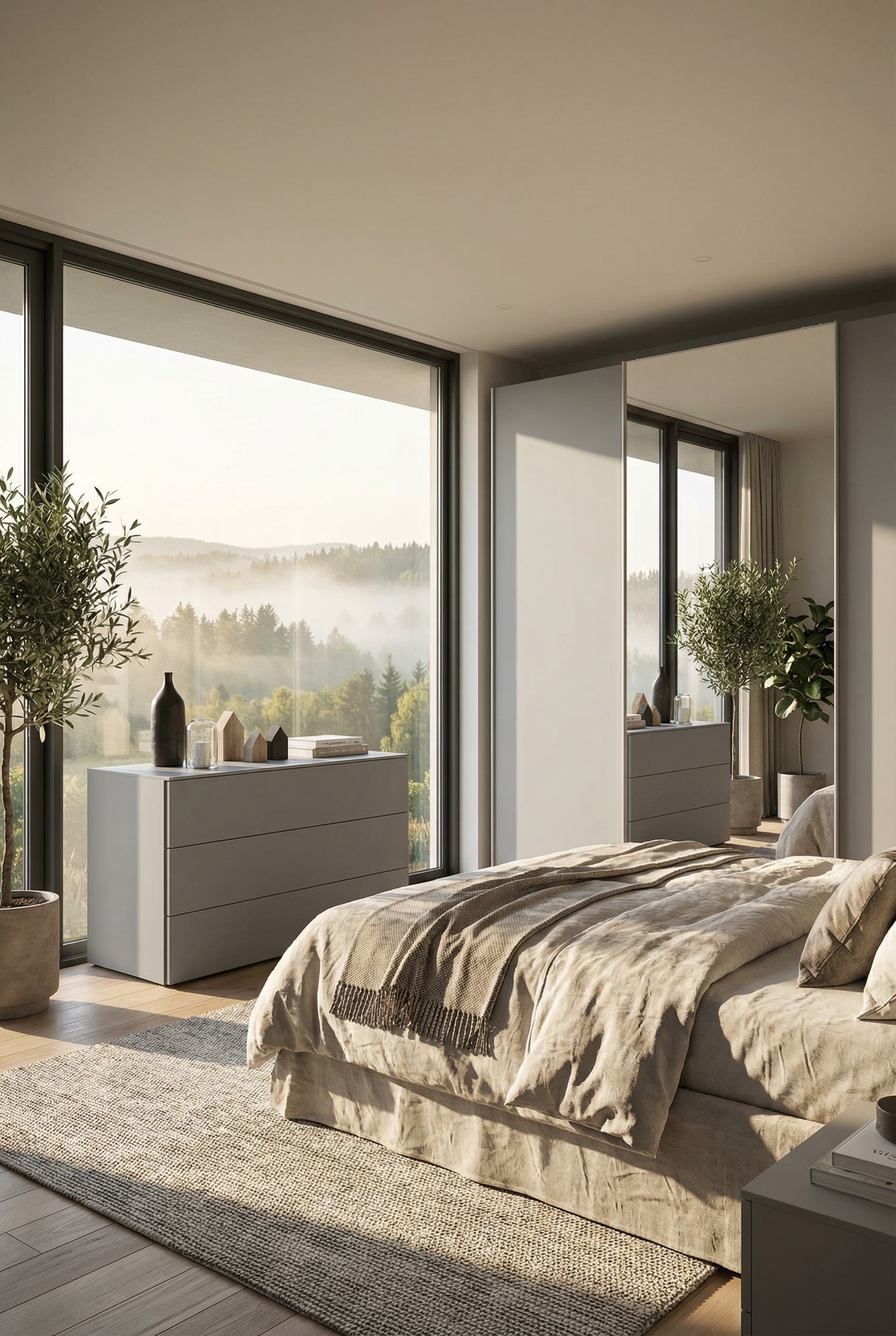 Minimalistische Livitalia Atena Kommode im modernen Schlafzimmer mit viel Tageslicht. Minimalistische Livitalia Atena Kommode im modernen Schlafzimmer mit viel Tageslicht.