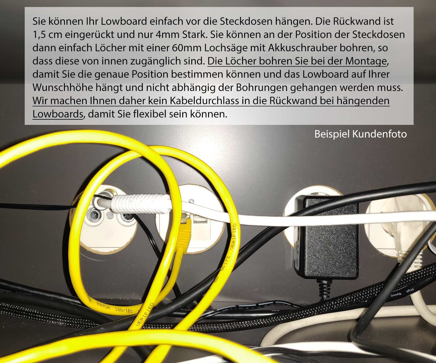 Kundenfoto Kabeldurchlässe mit Steckdosen plus Verkabelung