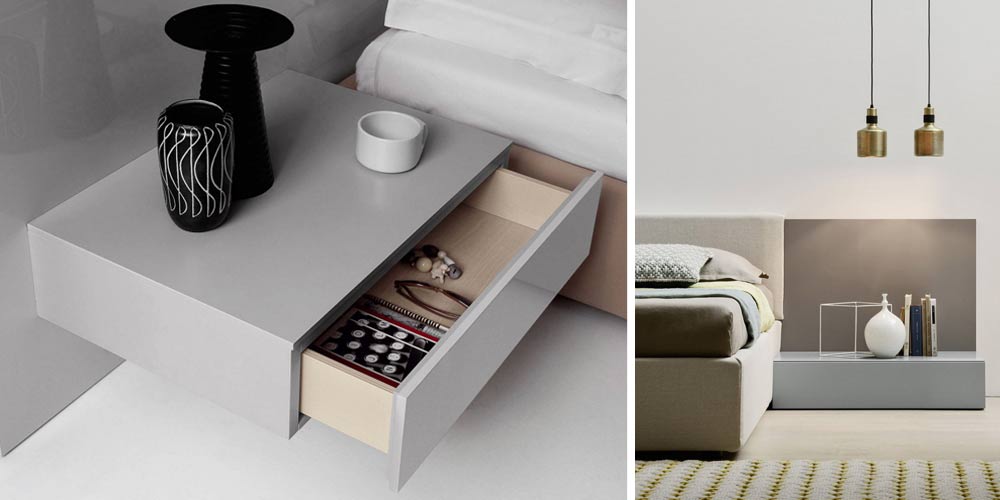 H&auml;ngend kann der Nachttisch Easy auf die richtige H&ouml;he neben das Boxspringbett positioniert werden.