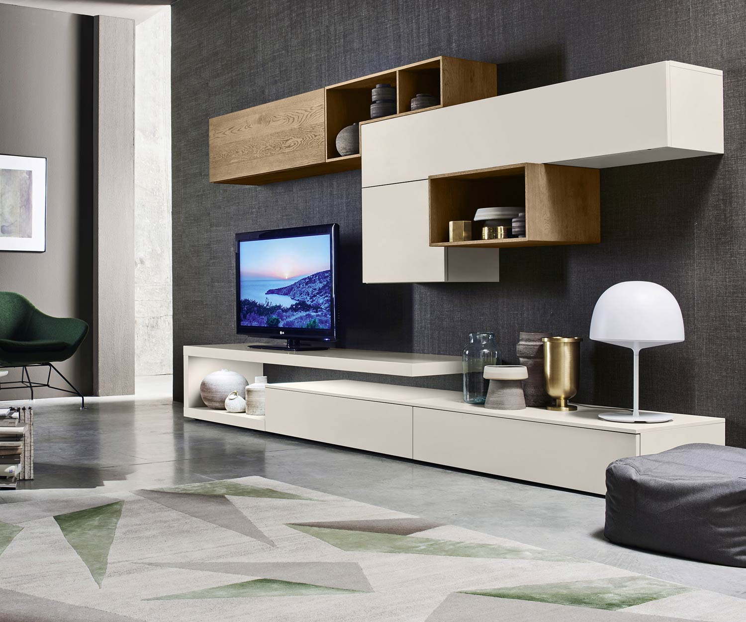 Exclusive Livitalia Design wall unit C22 in country house style in beige matt lacquered Exclusive Livitalia Design wall unit C22 in country house style in beige matt lacquered