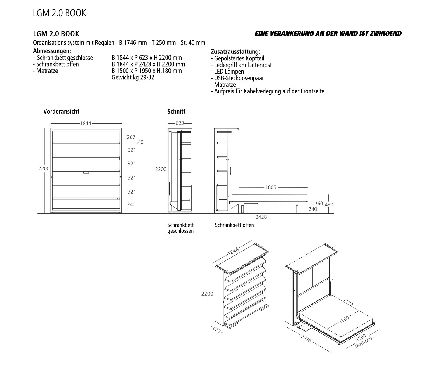 Clei Schrankbetten LGM 2 TV+ Table