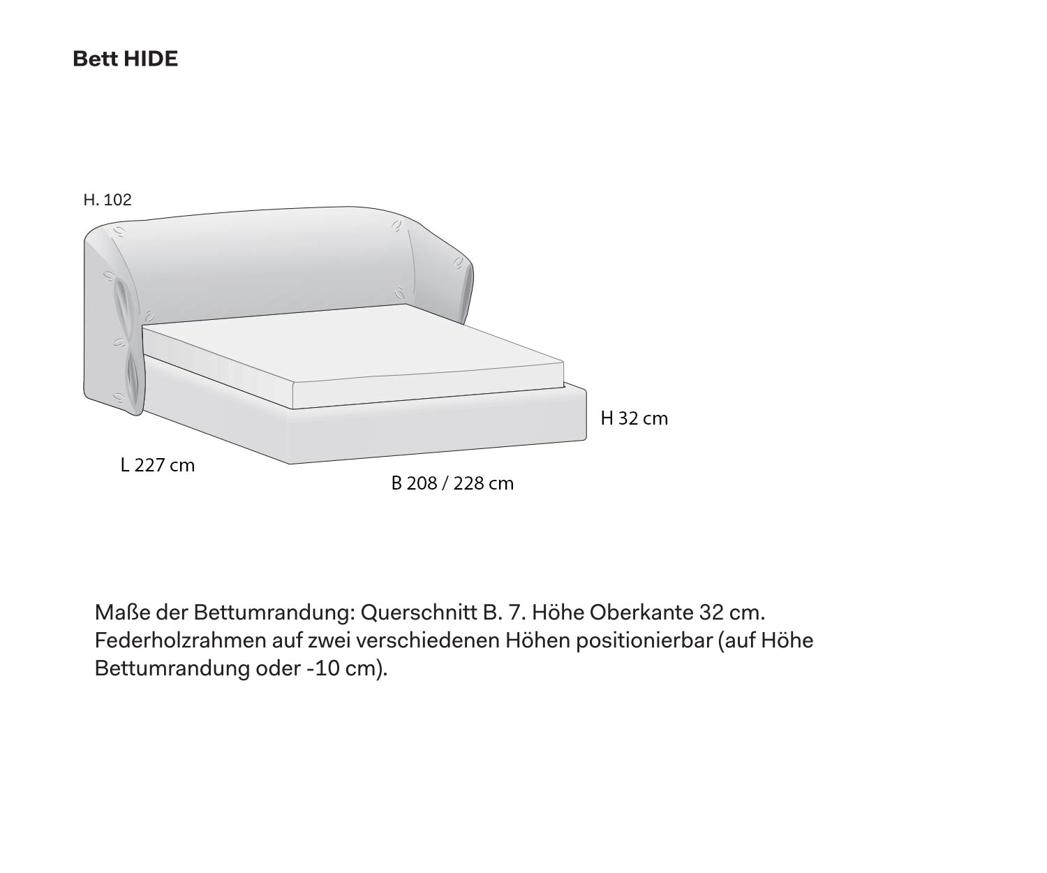 Polsterbett Hide Novamobili Skizze Maße Größen