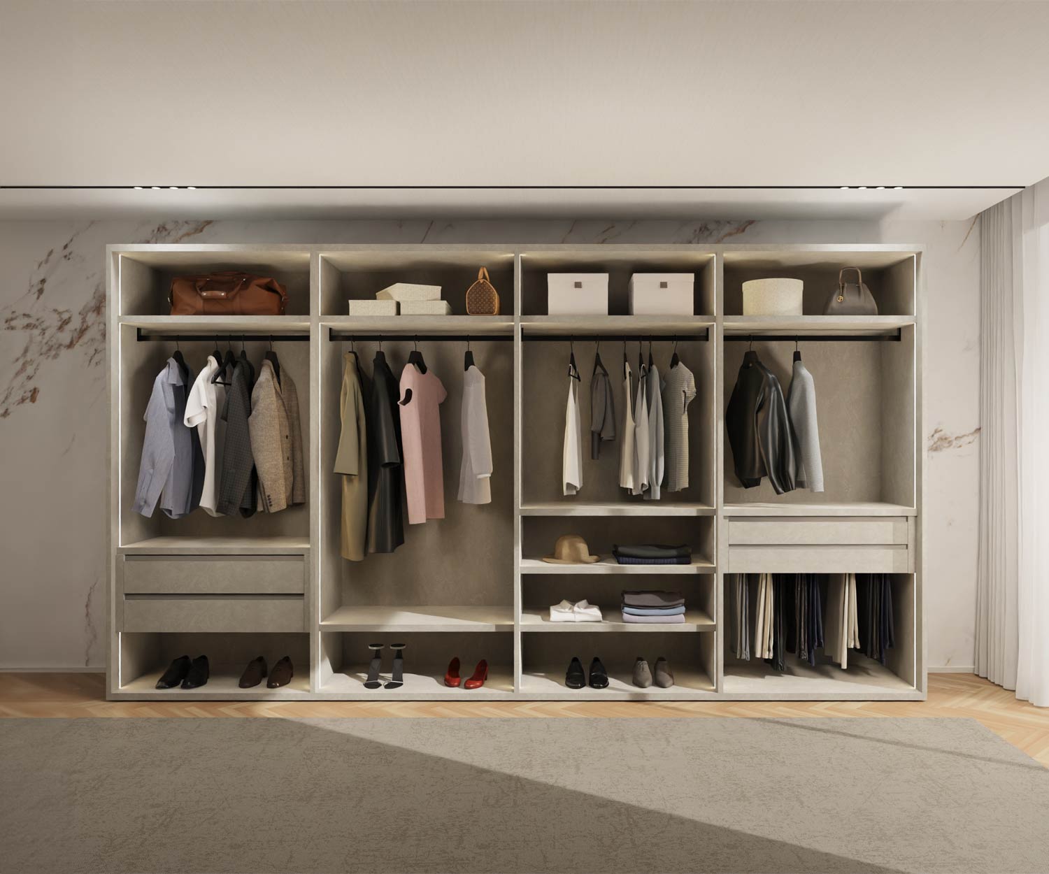 Kleiderschrank offen ohne Türen