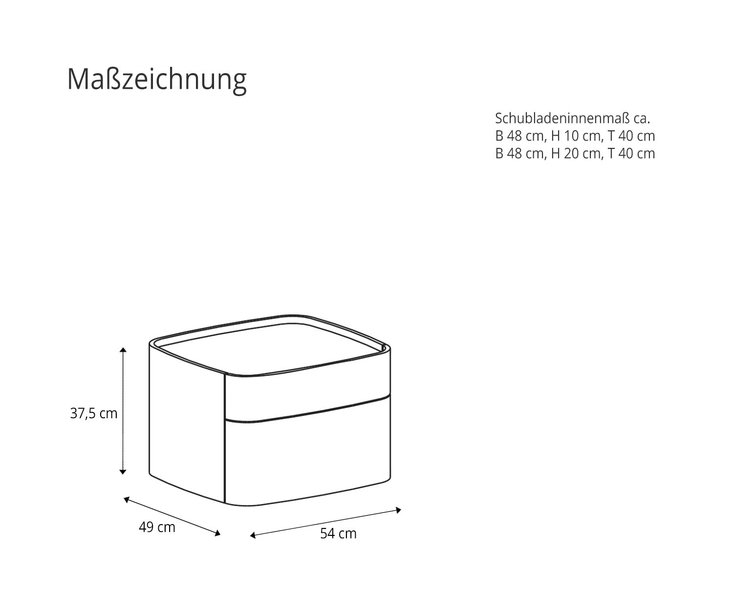 Novamobili Nachttisch Norman 2 Schubladen Maßzeichnung