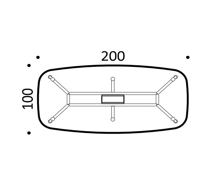 Skizze Maße ICF Unitable Designer Tisch 200x100 cm Skizze Maße ICF Unitable Designer Tisch 200x100 cm