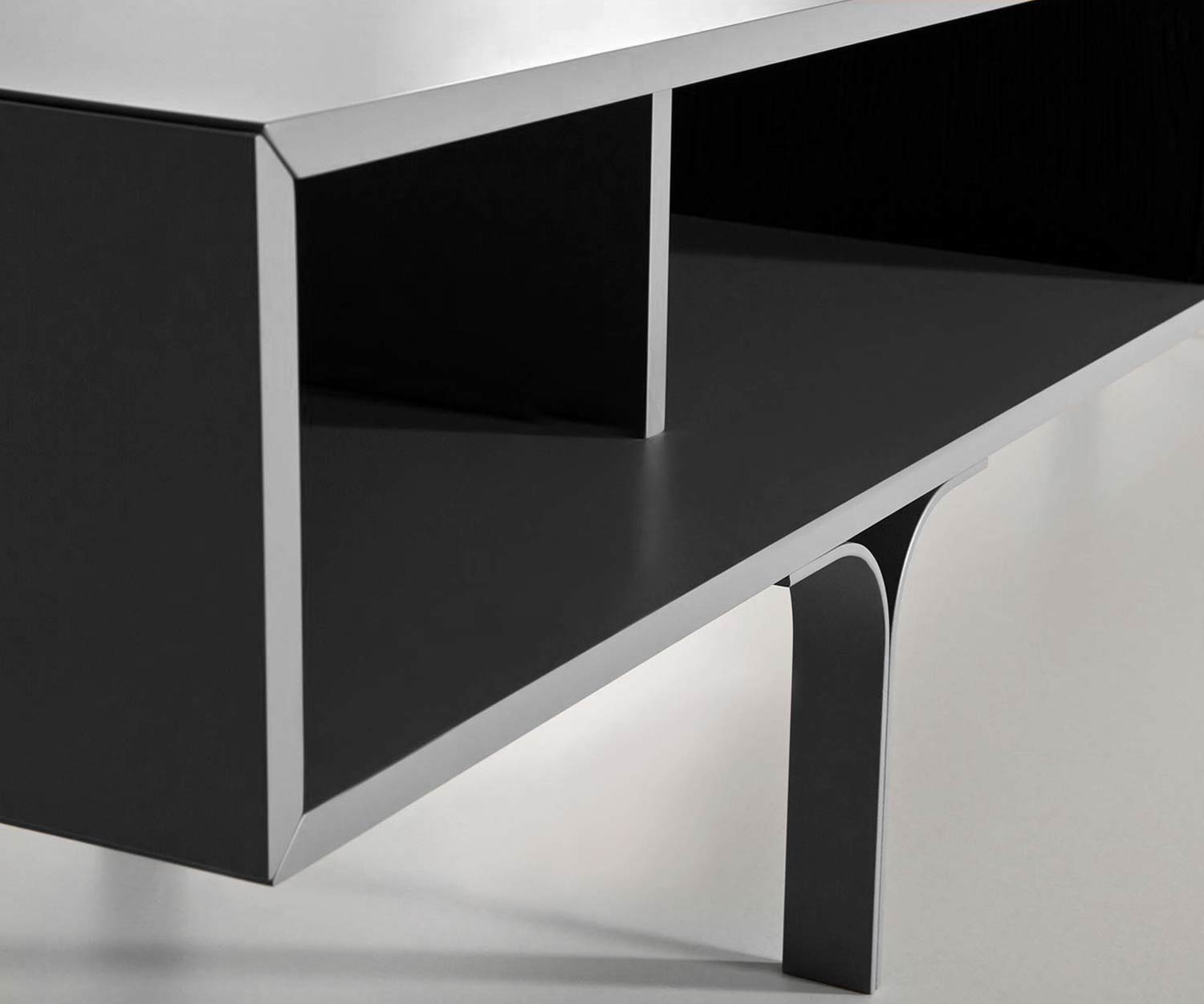 al2 Mobius 005 Design TV Design Lowboard mit Schubladenfront und drei offenen Fächern al2 Mobius 005 Design TV Design Lowboard mit Schubladenfront und drei offenen Fächern