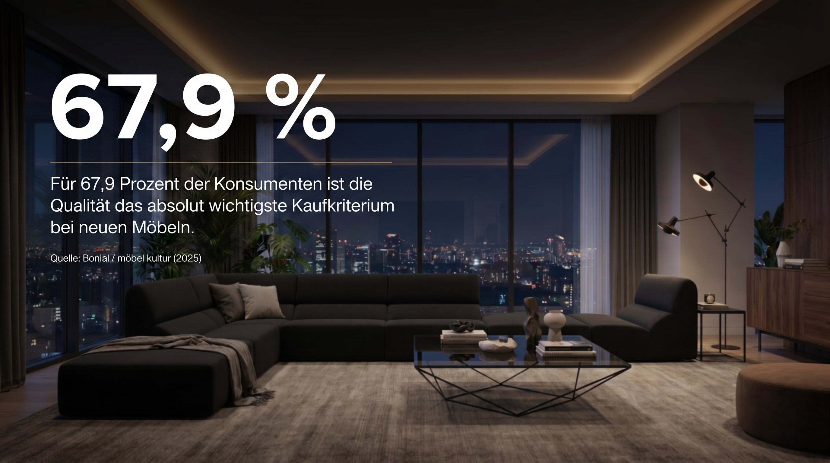 67,9 % – Für 67,9 Prozent der Konsumenten ist die Qualität das absolut wichtigste Kaufkriterium bei neuen Möbeln.