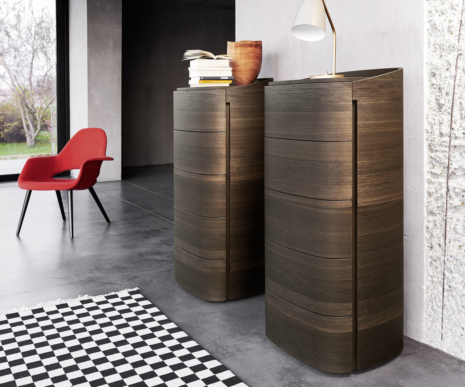 Exklusive Livitalia Design Hochkommode Round in Eiche Braun Exklusive Livitalia Design Hochkommode Round in Eiche Braun