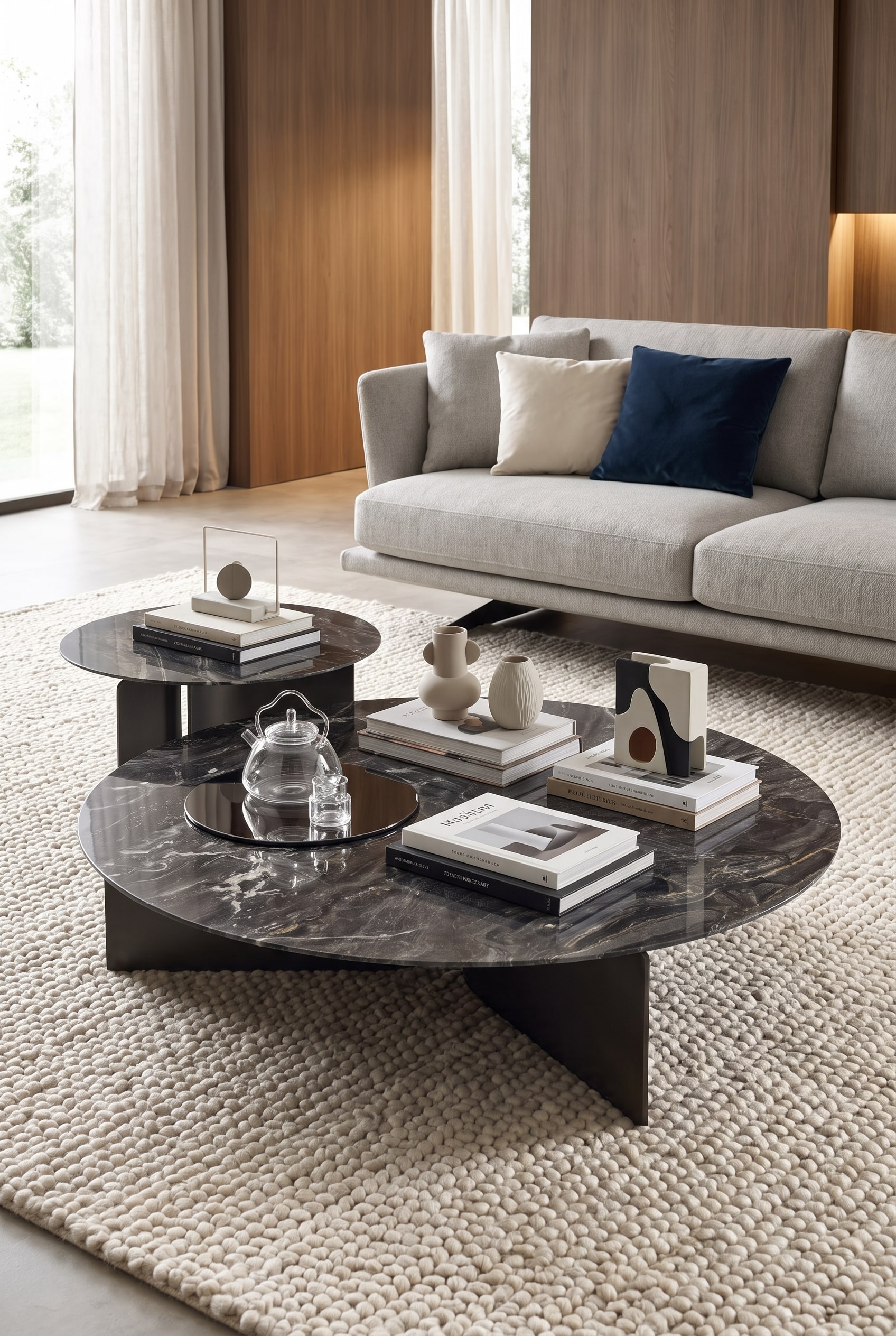 Organischer Marmor-Couchtisch Wave als Wohnzimmer-Duo