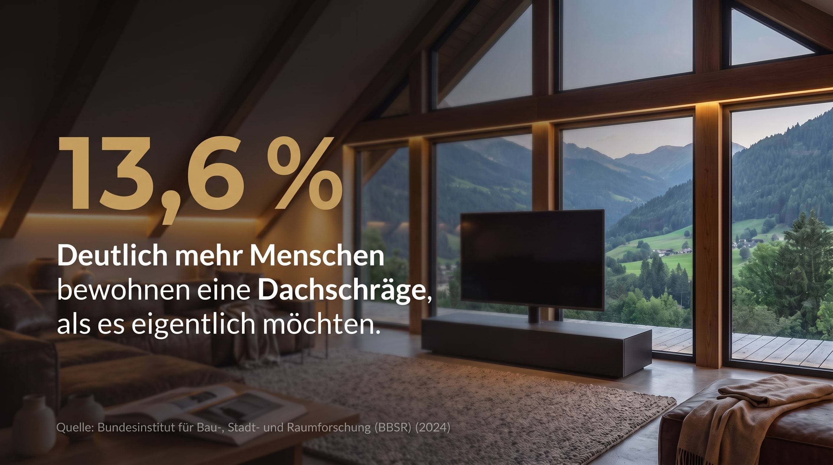 13.6 % – Significantly more people live in a sloped ceiling apartment than they actually wish.