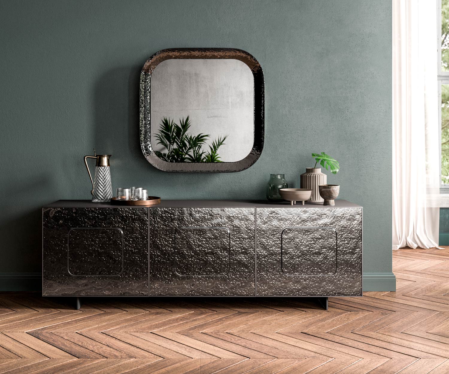 Ozzio Giulia X311 Design Sideboard mit Bronze Gold Glas